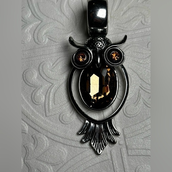 OWL Bird Silver Tone Yellow Rhinestones Scarf Enhancer or Necklace Pendant - Picture 13 of 13
